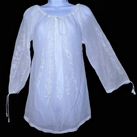 Pak-L Universal Blouse Popover Lightweight Sheer Cotton Gauze Embroidery - Picture 4 of 6